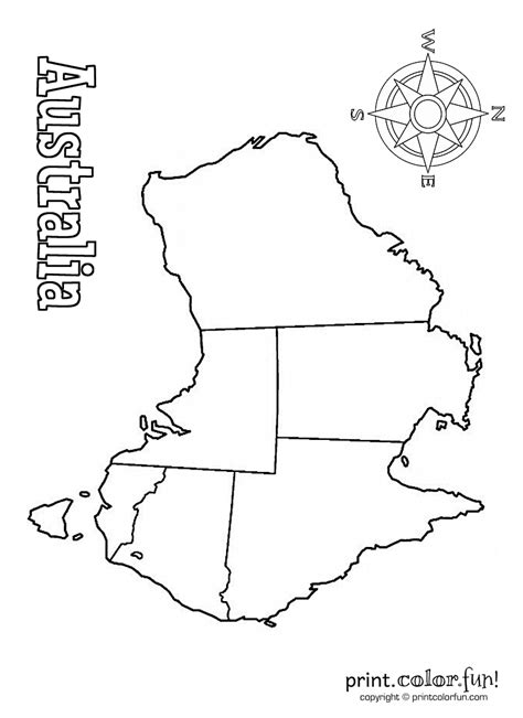 blank map  australia coloring page print color fun