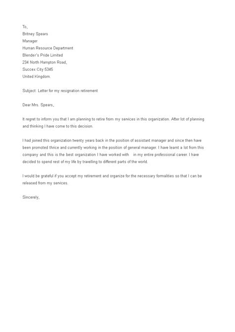 retirement resignation letter sample allbusinesstemplatescom