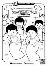 Mewarnai Lomba Agustus Lari Karung Kemerdekaan Kegiatan Hari Sketsa Paud Buku Seni Semarak Ramadhan Papan sketch template