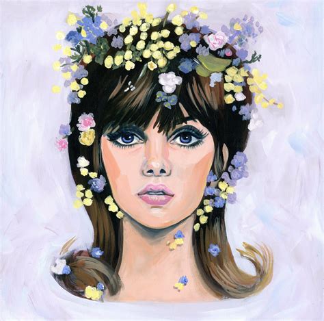 original portrait painting   woman  flowers etsy