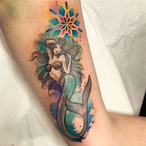 Watercolour Mermaid Mandala Tattoo Mermaid Tattoos Cute Small