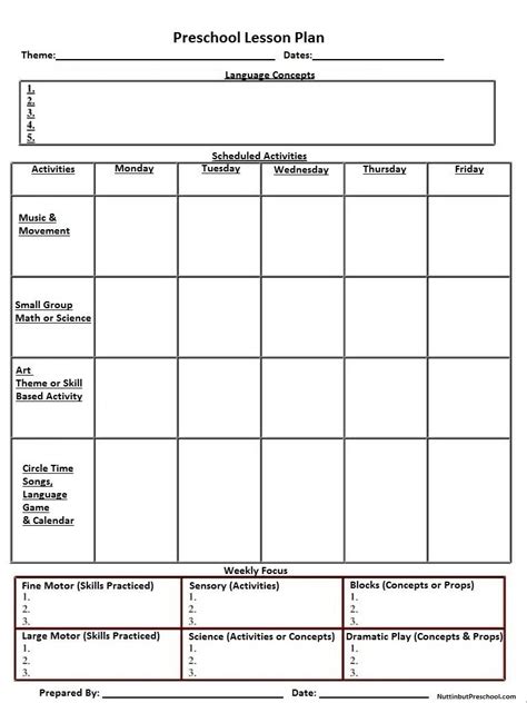 monthly lesson plan template