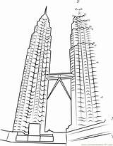 Petronas Malaysia Towers Coloring Pages Lumpur Kuala Kids Dots Connect Dot Worksheet Easy Printable Color sketch template
