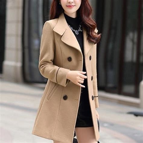 cheap fashion autumn winter women woolen coats female coats elegant woolen blends trench coat