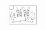 Coloring Two Cats Smiling Cat Pages Kids sketch template