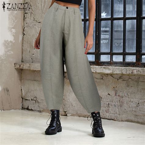 zanzea women high waist solid lanten pants elegant work ol wide leg