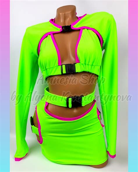 Neon Costume Sexy Dancewear Stripper Clothing Festival Etsy