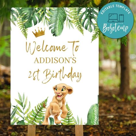 Printable Sign Nala Lion King Party Supplies Instant Download Bobotemp