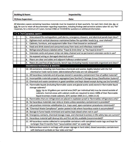 sample inspection checklists   ms word excel google