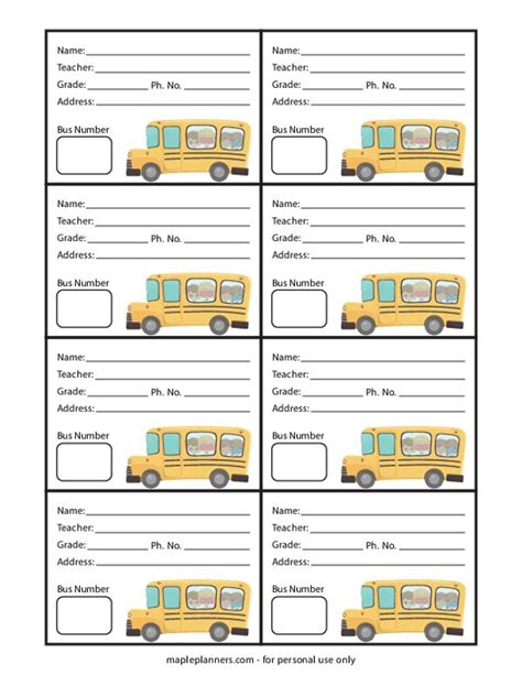 bus  tags  printable