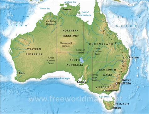 australia physical map freeworldmapsnet