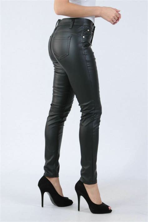 women s skinny slim faux leather pants ladies biker stretch trousers uk