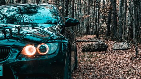 wallpaper  bmw car black front view forest full