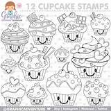 Cupcake Stamps Digi Stamp Coloring Digital Commercial Sold Etsy Use sketch template