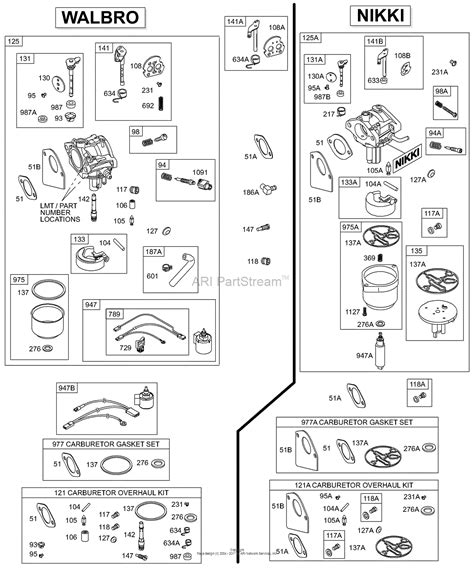 briggs  stratton    parts diagram  walbro  nikki carburetors