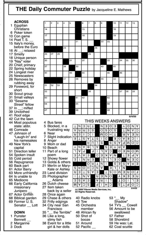 daily commuter puzzlejackie mathews tribune content agency printable commuter crossword