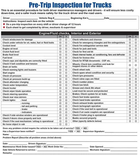 perfectly fill pre trip inspection form