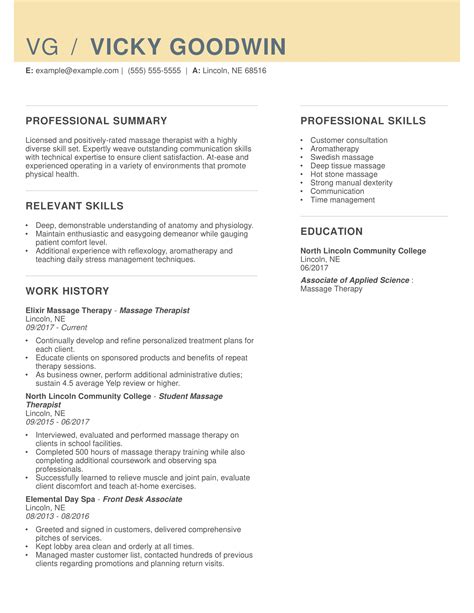 Massage Therapist Resume Examples Physical Therapy Livecareer