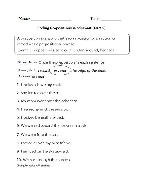circling prepositions worksheets part  preposition worksheets
