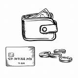 Wallet Money Sketch Card Credit Coins Vector Stock Royalty sketch template