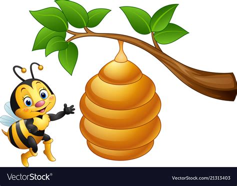 Cartoon Bee And A Beehive Royalty Free Vector Image