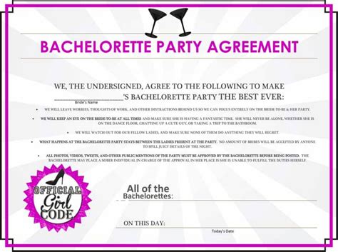 bachelorette party agreement free bachelorette party