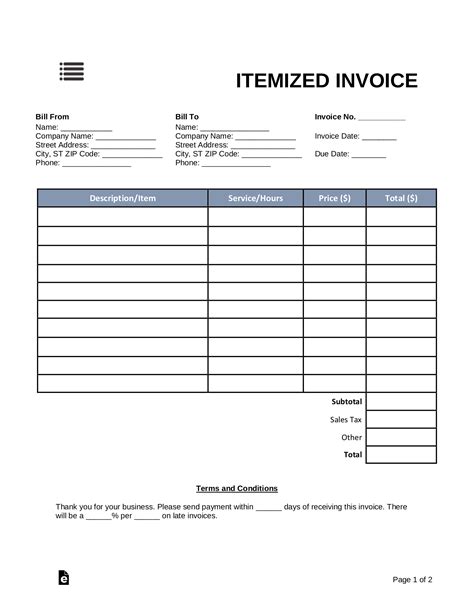 printable create itemized receipt forms  templates fillable