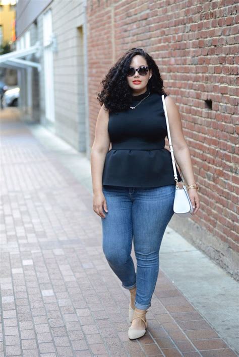plus size peplum skinnies and strappy flats girl with