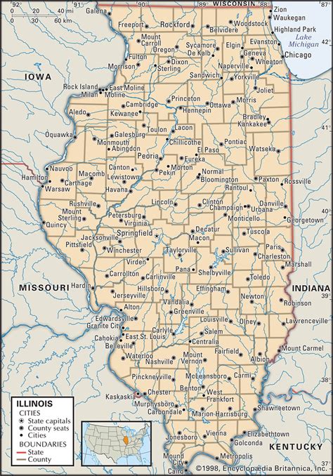 map  illinois cities  towns state coastal towns map