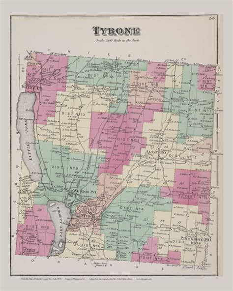 Tyrone 55 New York 1874 Old Map Reprint Schuyler Co Old Maps