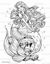 Mermaids Fishy Siren Mystical Mythical Printable Colouring Enchantment sketch template