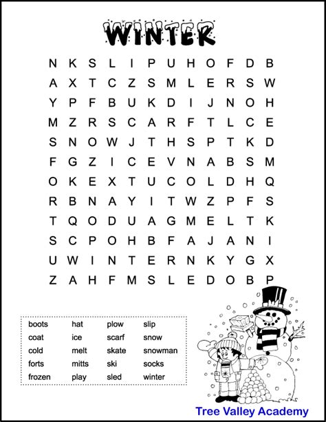 winter word searches  kids tree valley academy