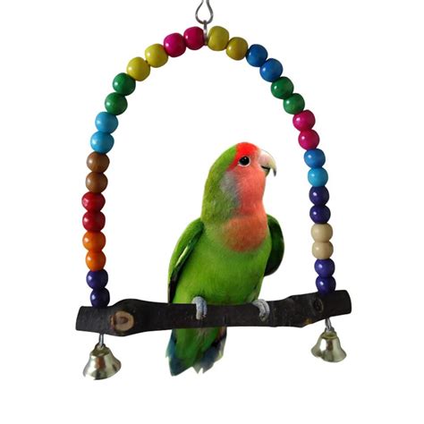 parrot swing wood colorful beads pet bird cage hanging toy  parakeet cockatiel cockatoo