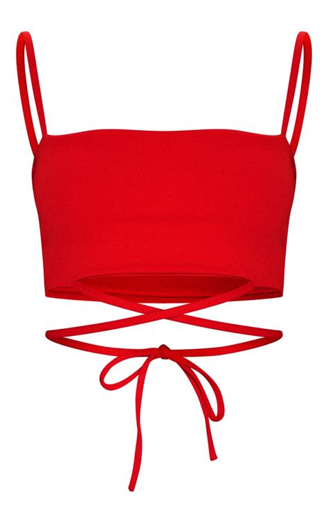 red strap crop top prettylittlething usa