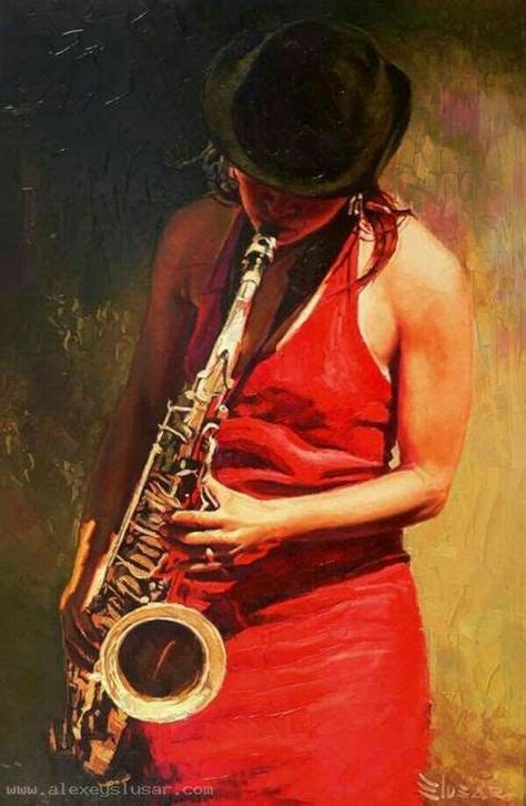 Jazz Saxophone Musical Illustration Woman Musician In A Red Dress