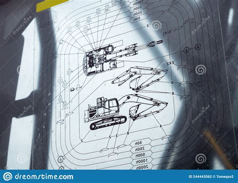 modern construction site equipment volvo excavator vehicle schematics plate object detail