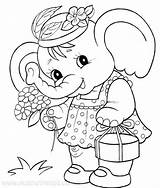 Coloring Elephant Baby Pages Quilt Elephants Flowers Girl Flower Birthday sketch template