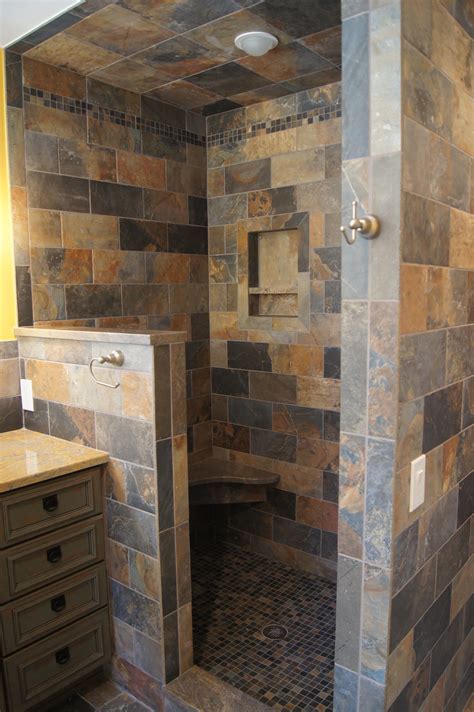 Open Shower Shower No Door Bathroom Remodel Shower Rustic Bathrooms
