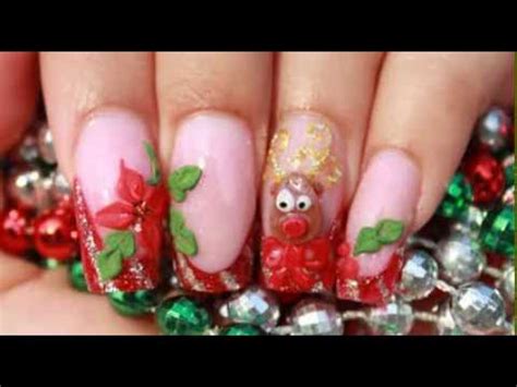 christmas acrylic nails  red glitter  funny  reindeer poinssettia flower youtube