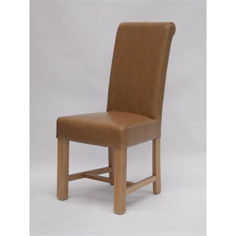 louisa solid oak chunky tan brown leather dining chair www
