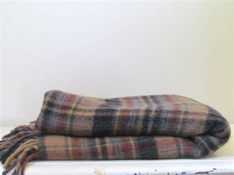 vintage pendleton wool plaid throw blanket in rust and