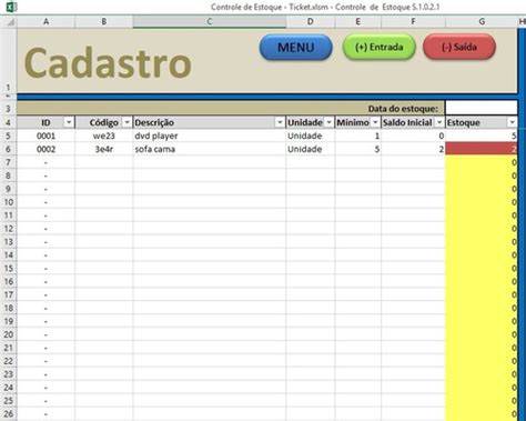 Planilha Controle Estoque Cadastro Entrada Saída Vtt R