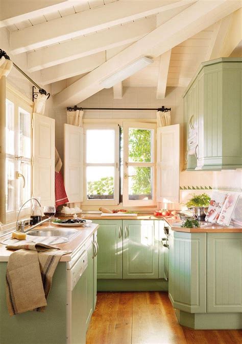 cute cottage kitchen beautiful shade  green   light filled tiny kitchen