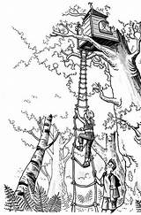 Baumhaus Tree Treehouse Drei Fragezeichen Malvorlagen Malvorlage Kleurplaten Ausdrucken Boomhutten Hut Animaatjes Magische Ausrufezeichen Colorluna sketch template