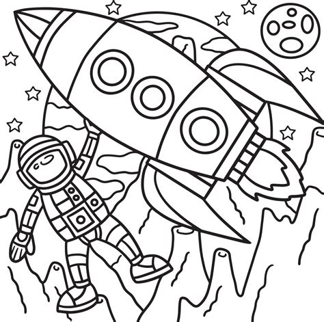 astronaut space rocket ship coloring page  kids  vector art
