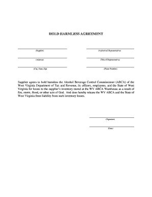 hold harmless agreement  fill  printable fillable blank
