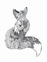 Fox Coloring Pages Zentangle Mandala Animal Animals Adult Adults Mandalas Drawing Tattoo Drawings Geometric Rocks Colouring Easy Kids Printable Color sketch template