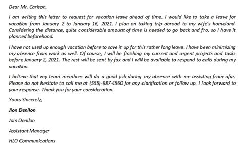 vacation leave letter  template template business psd excel word