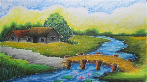 pastel tutorial   draw  village landscape  oil pastels