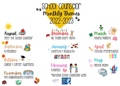 schoolwide activities monthly themes  counselors golden